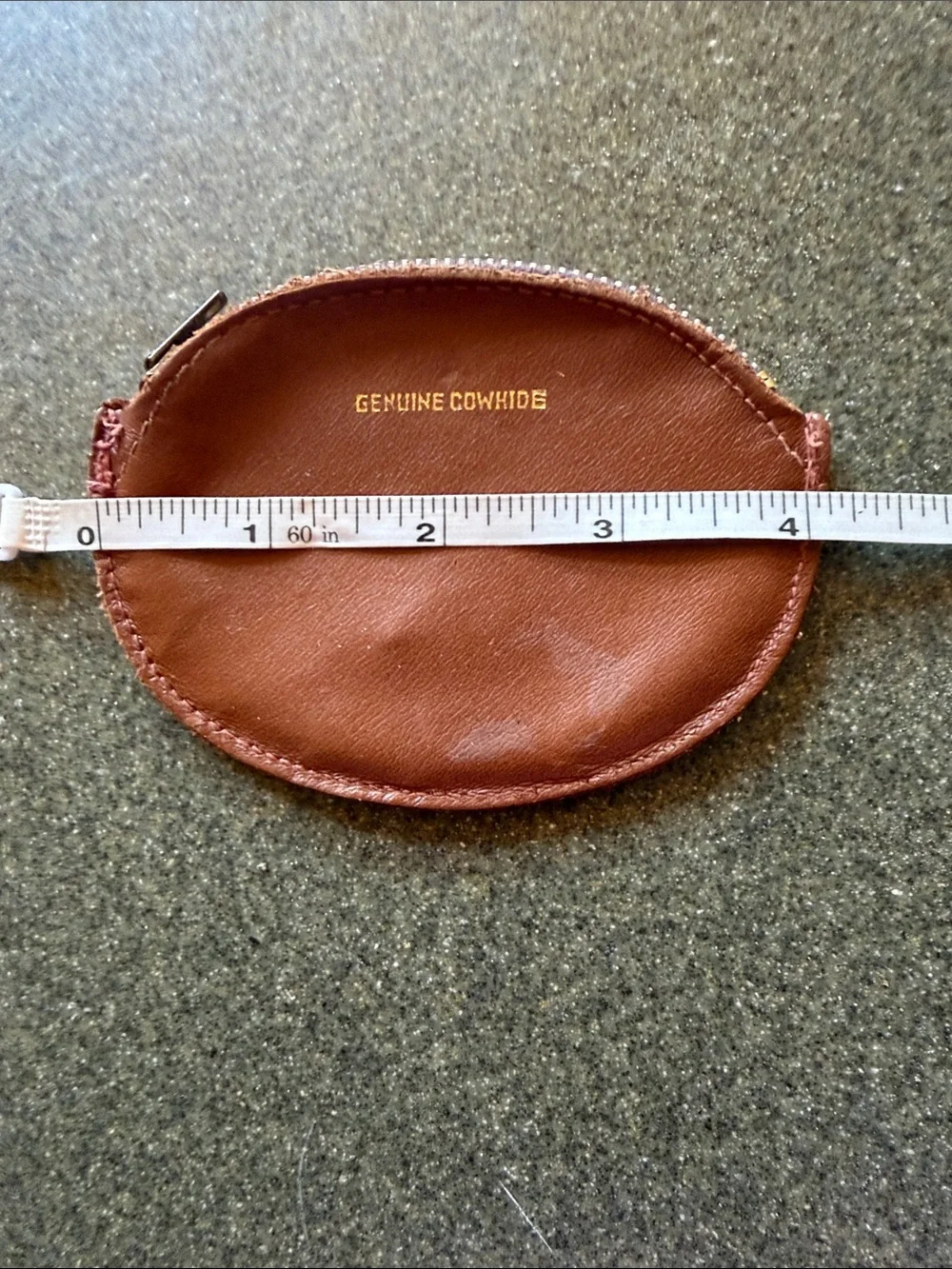 Vintage Round Genuine Cowhide Coin Pouch - Rust Brown